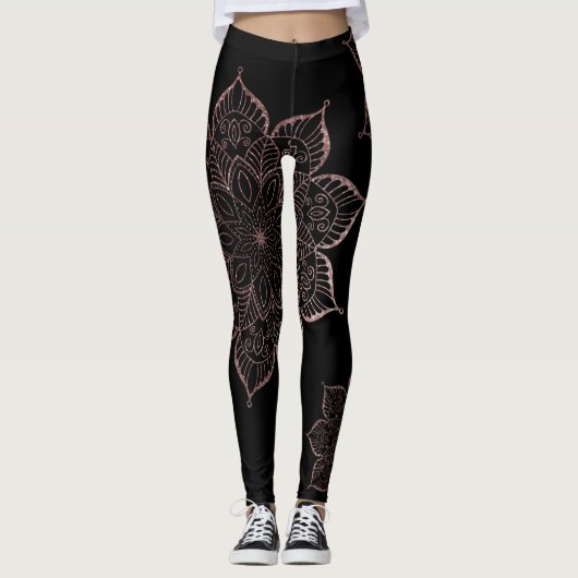 Nicht zentrierte Rose Gold Imitat Glitzer Mandalas Leggings (Vorderseite)