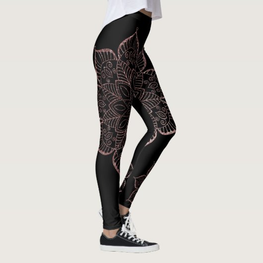 Nicht zentrierte Rose Gold Imitat Glitzer Mandalas Leggings (Rechts)
