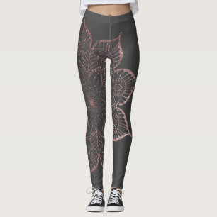 Nicht zentrierte Rose Gold Imitate Glitzer Mandala Leggings