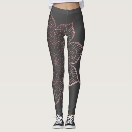 Nicht zentrierte Rose Gold Imitate Glitzer Mandala Leggings (Vorderseite)