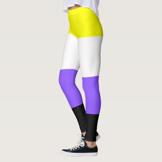 Nichtbinäre Flag Gelbweiße Lila schwarze Streifen Leggings (Links)