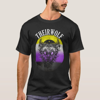 Nichtbinäre Flag Theirwolf-Nonbinär-Pride LGBTQ Ge T-Shirt