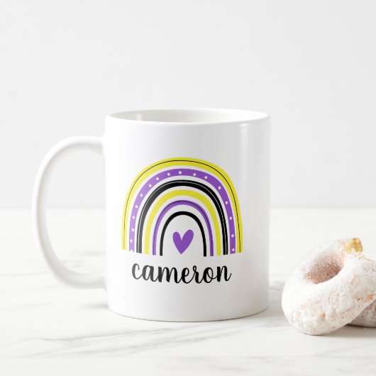 Nichtbinärer Regenbogen Personalisiert Kaffeetasse (Mit Donut)