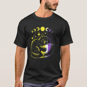 Nichtbinärer Stolz Schlafende Katze Mond Sterne LG T-Shirt