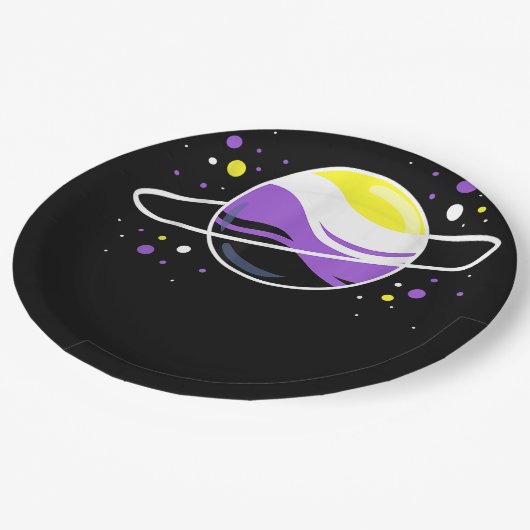 Nichtbinärer Weltraumplanet - Nichtbinärer Stolz Pappteller (Schrägansicht)
