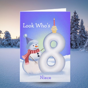 Nichte 8. Geburtstag Schneemann Schnee Acht Karte