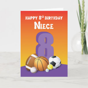 Nichte 8. Geburtstag Sportbälle Karte