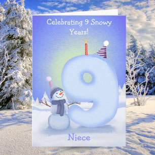 Nichte Alles Gute zum 9. Geburtstag Schneemann Bau Karte