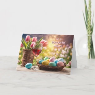Nichte Frohe Ostern Erwachsene mit Wein Feiertagskarte