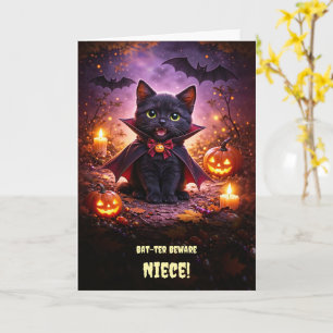 Nichte Frohes Halloween mit schwarzer Katze Fleder Karte