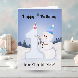 Nichte Glücklicher 1. Geburtstag Schneemann Bauen Karte