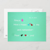 Nichte, glücklicher Valentinstag Feiertagspostkarte (Vorne/Hinten)