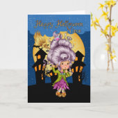 Nichte halloween card mit niedlicher Hexe Karte (Gelbe Blume)