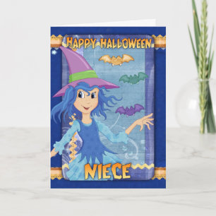 Nichte halloween Grußkarte mit kleiner Hexe Karte