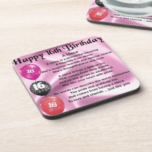 Nichten-Gedicht - 16. Geburtstag Untersetzer (Linke Seite)