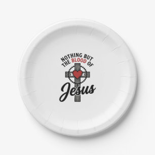 Nichts als das Blut Jesu Vintage-Kreuz-Shirt Pappteller