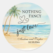 Nichts Besonderes, nur Liebe Strand Palmen Hochzei Runder Aufkleber (Vorderseite)