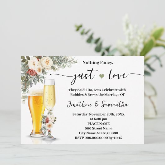 Nichts Besonderes, nur Liebe Weiße Winterhochzeit Einladung (Stehend Vorderseite)