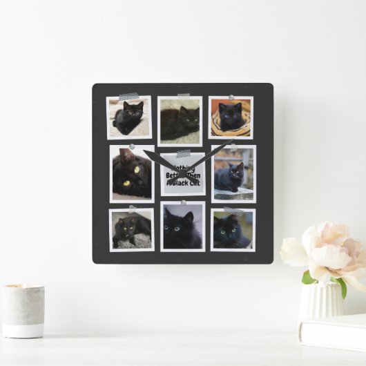 Nichts Besseres als eine schwarze Katze Quadratische Wanduhr (Zuhause)