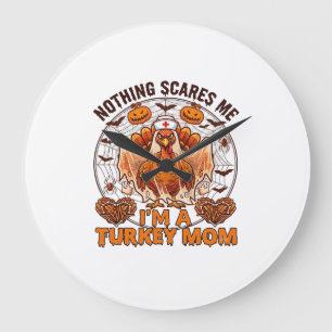 Nichts erschreckt mich Truthahn Mama Halloween Kra Große Wanduhr