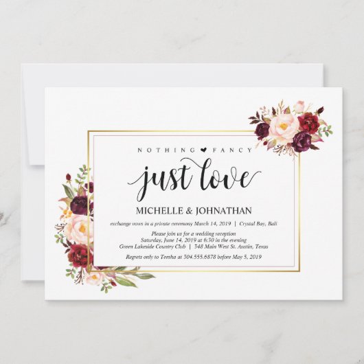 Nichts extravagant, Elopement Empfang Einladungska Einladung (Vorderseite)