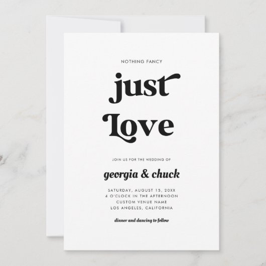 Nichts Extravagant nur Liebe 70er Retro Script Hoc Einladung (Vorderseite)