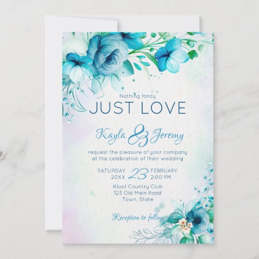 Nichts extravagant nur Liebe blau aquamarine Blume Einladung (Vorderseite)