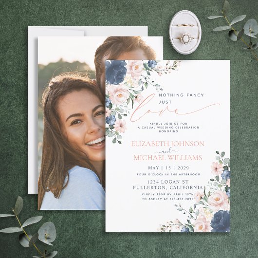 Nichts Extravagant nur Liebe Blue Blush Foto Hochz Einladung