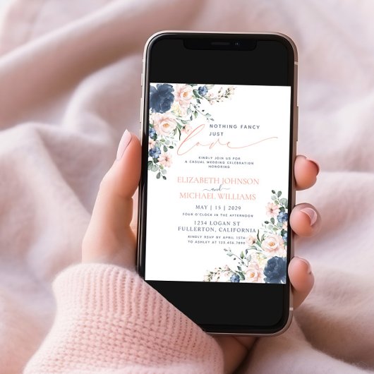 Nichts Extravagant nur Liebe Blue Blush Foto Hochz Einladung