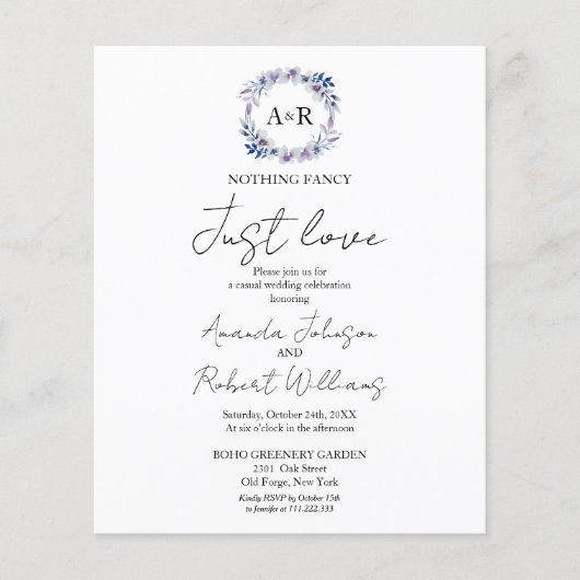 Nichts Extravagant nur Liebe Budget Hochzeit Einla (Vorderseite)