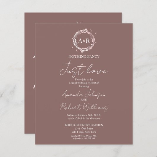 Nichts Extravagant nur Liebe Budget Hochzeit Einla (Vorne/Hinten)