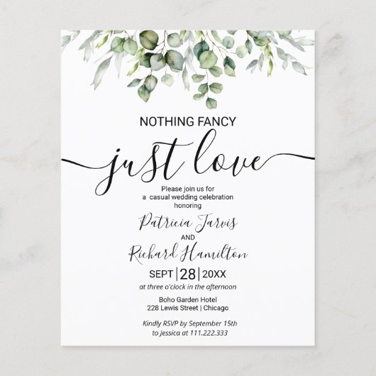 Nichts Extravagant nur Liebe Budget Hochzeit Einla (Vorderseite)