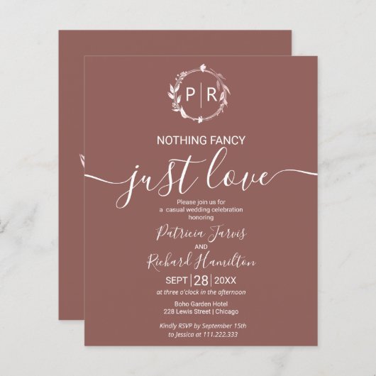 Nichts Extravagant nur Liebe Budget Hochzeit Einla (Vorne/Hinten)