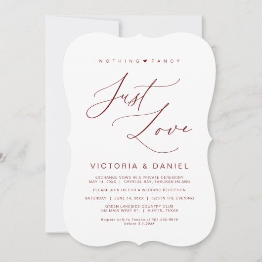 Nichts Extravagant nur Liebe, Burgund, Wed Eloptio Einladung (Vorderseite)