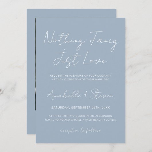 Nichts Extravagant nur Liebe Dusty Blue Wedding Fo Einladung (Vorne/Hinten)
