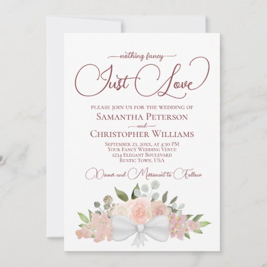 Nichts Extravagant nur Liebe Dusty Rose Blumenzehe Einladung (Vorderseite)