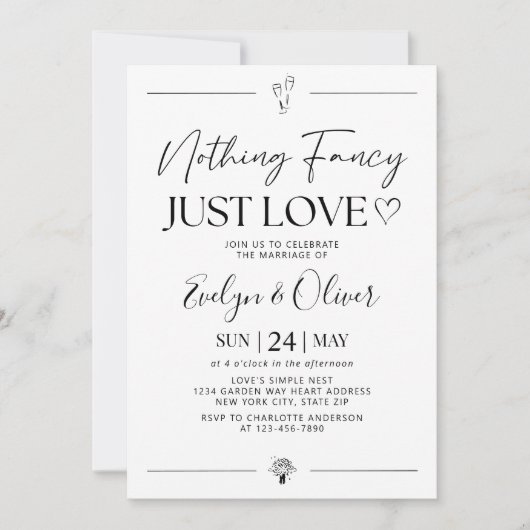 Nichts Extravagant nur Liebe Einladung, Elopement Einladung (Vorderseite)