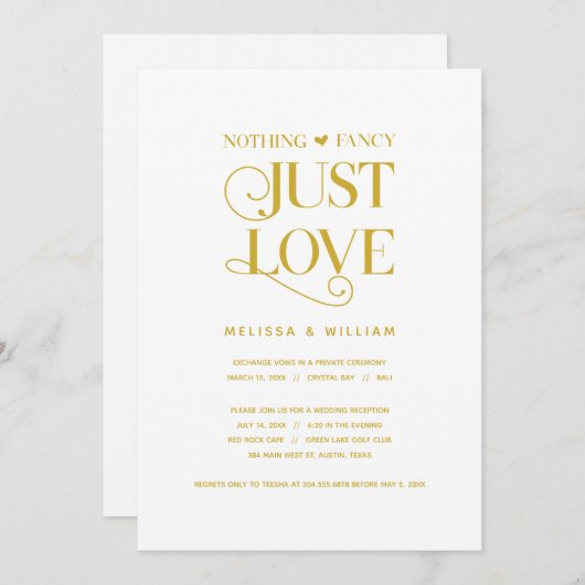 Nichts Extravagant, nur Liebe, elegantes Gold, Ent Einladung (Vorne/Hinten)