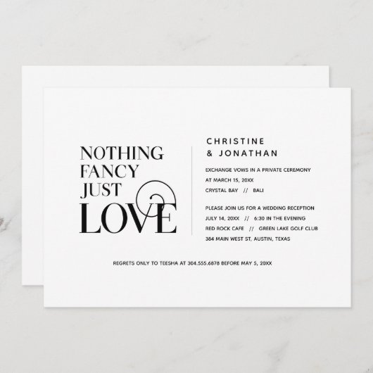 Nichts Extravagant, nur Liebe, elegantes Schwarz,  Einladung (Vorne/Hinten)