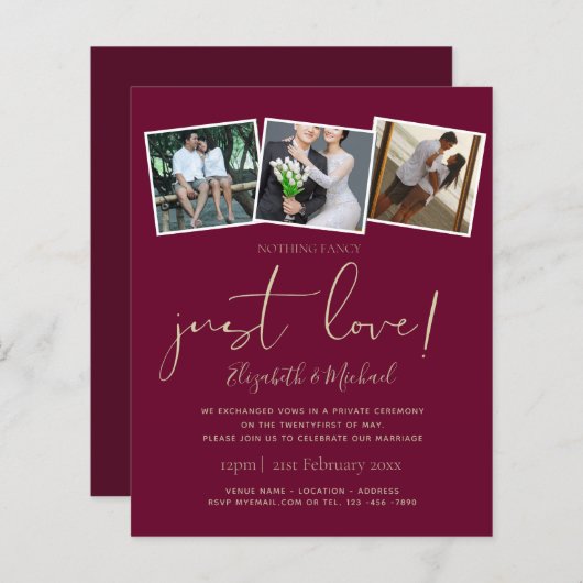 Nichts Extravagant, nur Liebe Elopement Ankündigun (Vorne/Hinten)