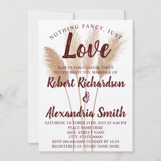 Nichts Extravagant nur Liebe Elopement Pampas Gras Einladung (Vorderseite)
