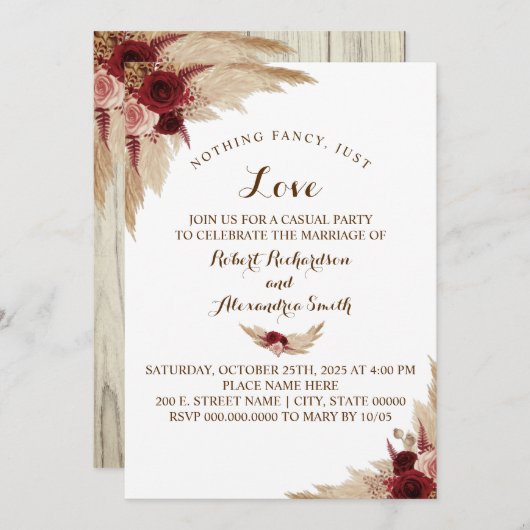 Nichts Extravagant nur Liebe Elopement Pampas Gras Einladung (Vorne/Hinten)