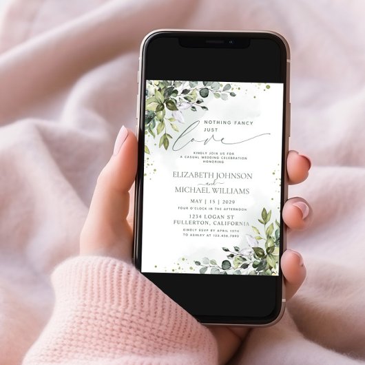 Nichts Extravagant nur Liebe Eukalyptus Green Wedd Einladung