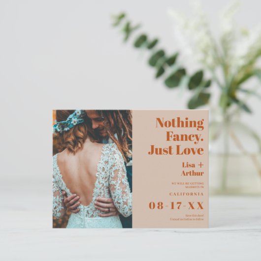 Nichts extravagant nur Liebe Foto boho Save the Da Postkarte (Stehend Vorderseite)