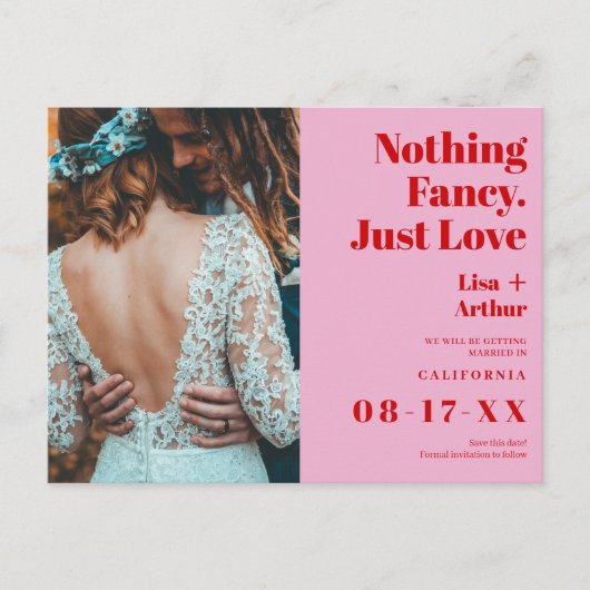 Nichts extravagant nur Liebe Foto rot Save the Dat Postkarte (Vorderseite)