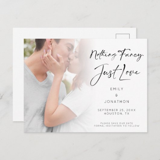 Nichts Extravagant nur Liebe Foto Save the Date Postkarte (Vorne/Hinten)
