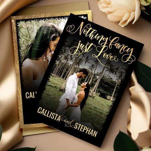 Nichts Extravagant nur Liebe Gold Black Foto Hochz Einladung