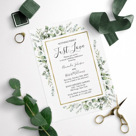 Nichts Extravagant nur Liebe Gold Greenery Wedding Einladung