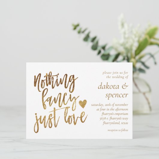 Nichts Extravagant nur Liebe | Gold Heart Micro We Einladung (Stehend Vorderseite)