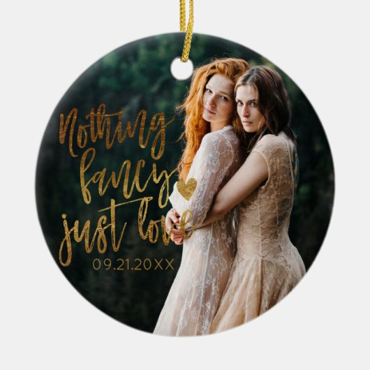 Nichts Extravagant nur Liebe | Gold Heart Wedding Keramik Ornament (Vorne)